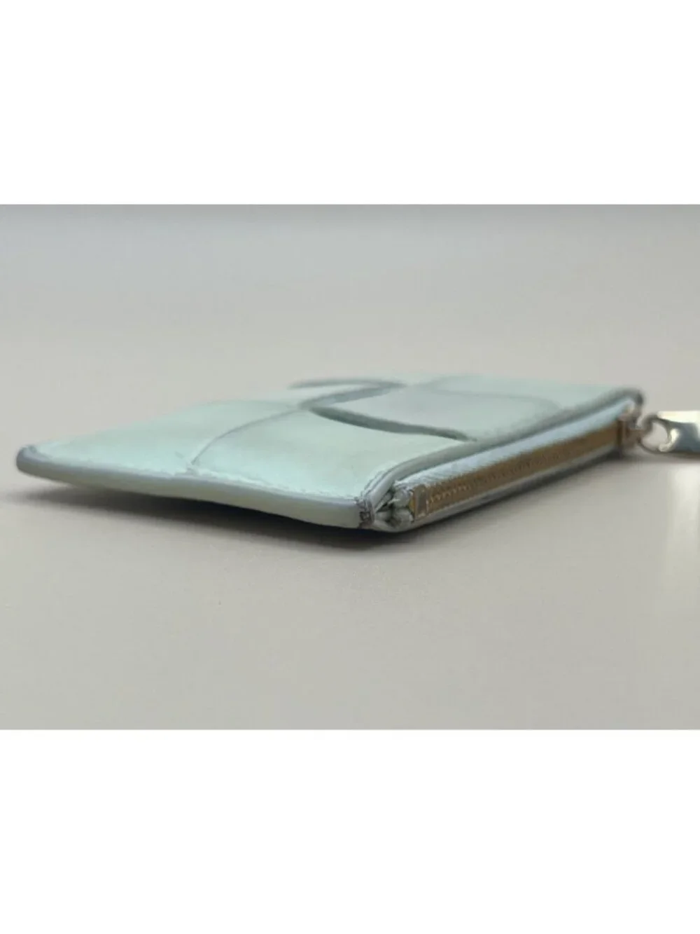Bottega Veneta Intrecciato Zip Card Case Mint Green Woven Leather Key Ring Coin